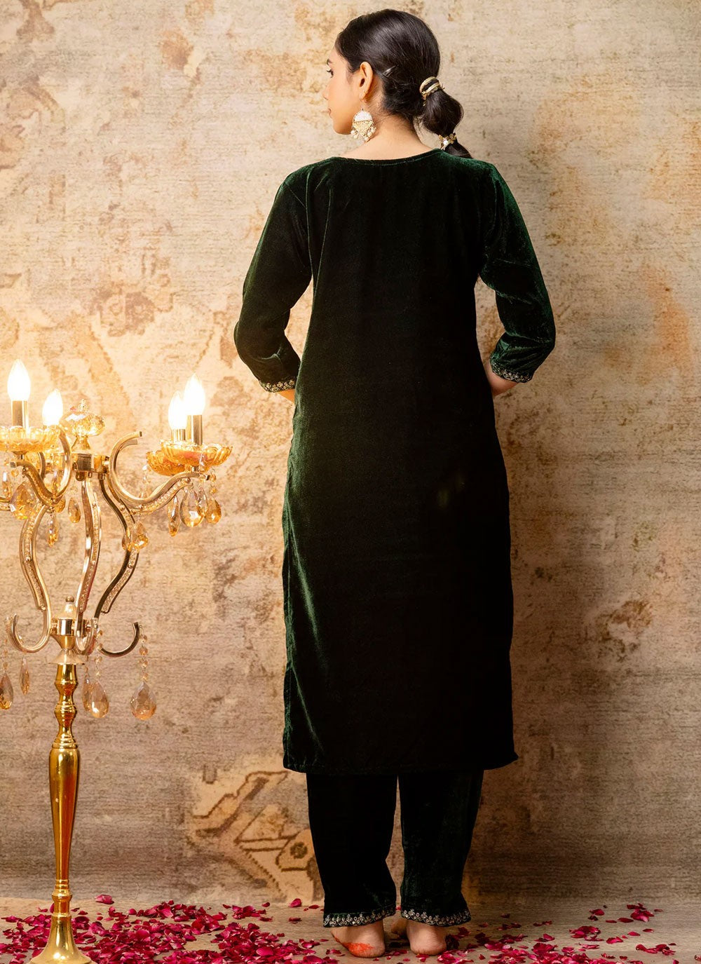 Embroidered Velvet Green Salwar Suit T6129