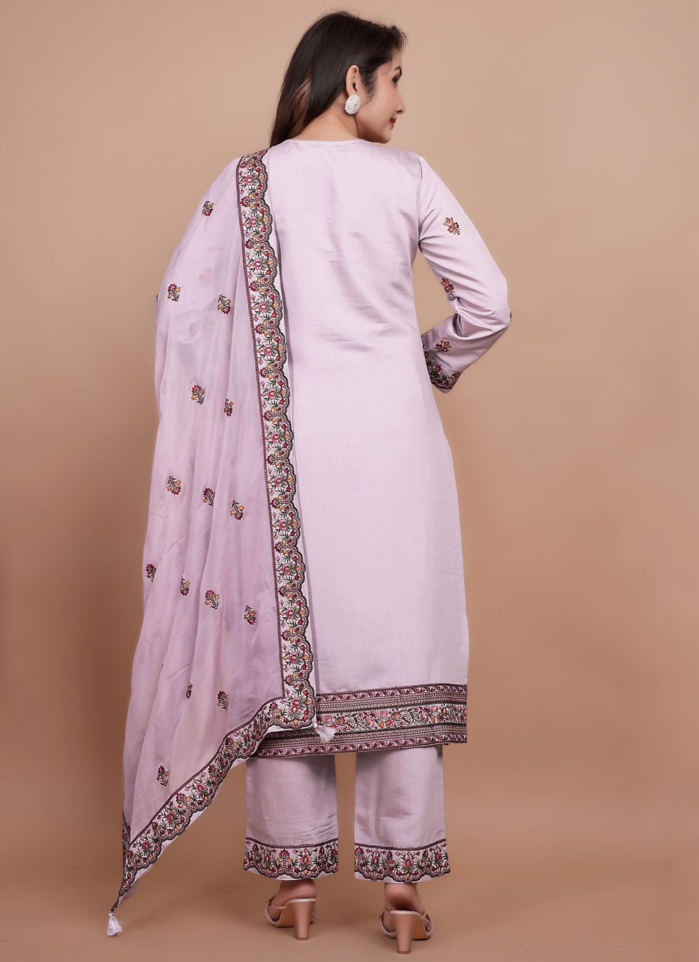 Pant Style Suit Embroidered Grey T7708