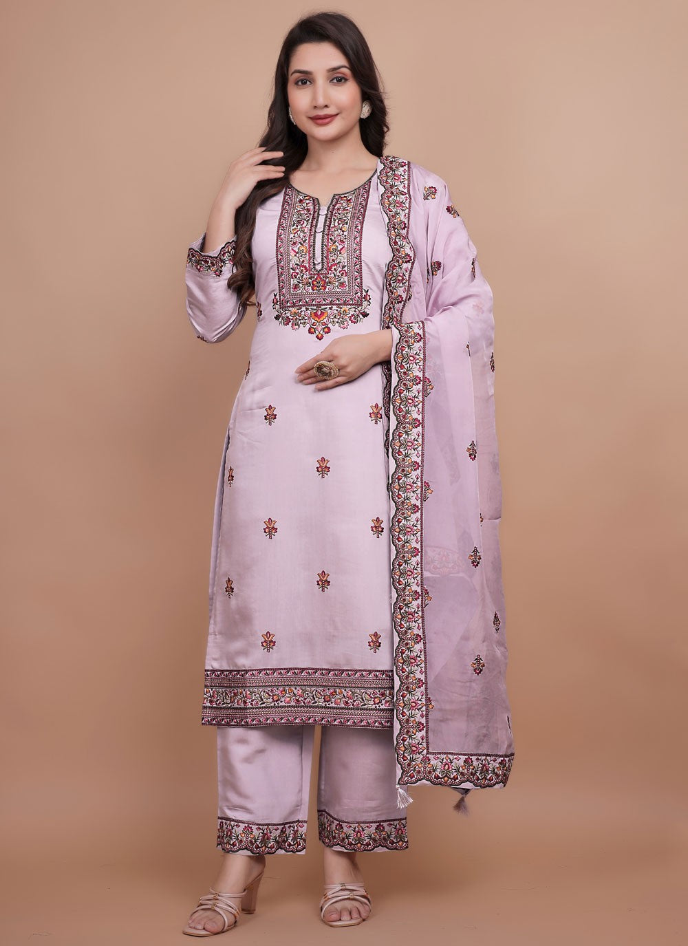Pant Style Suit Embroidered Grey T7708