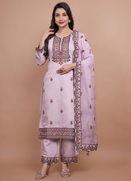 Pant Style Suit Embroidered Grey T7708