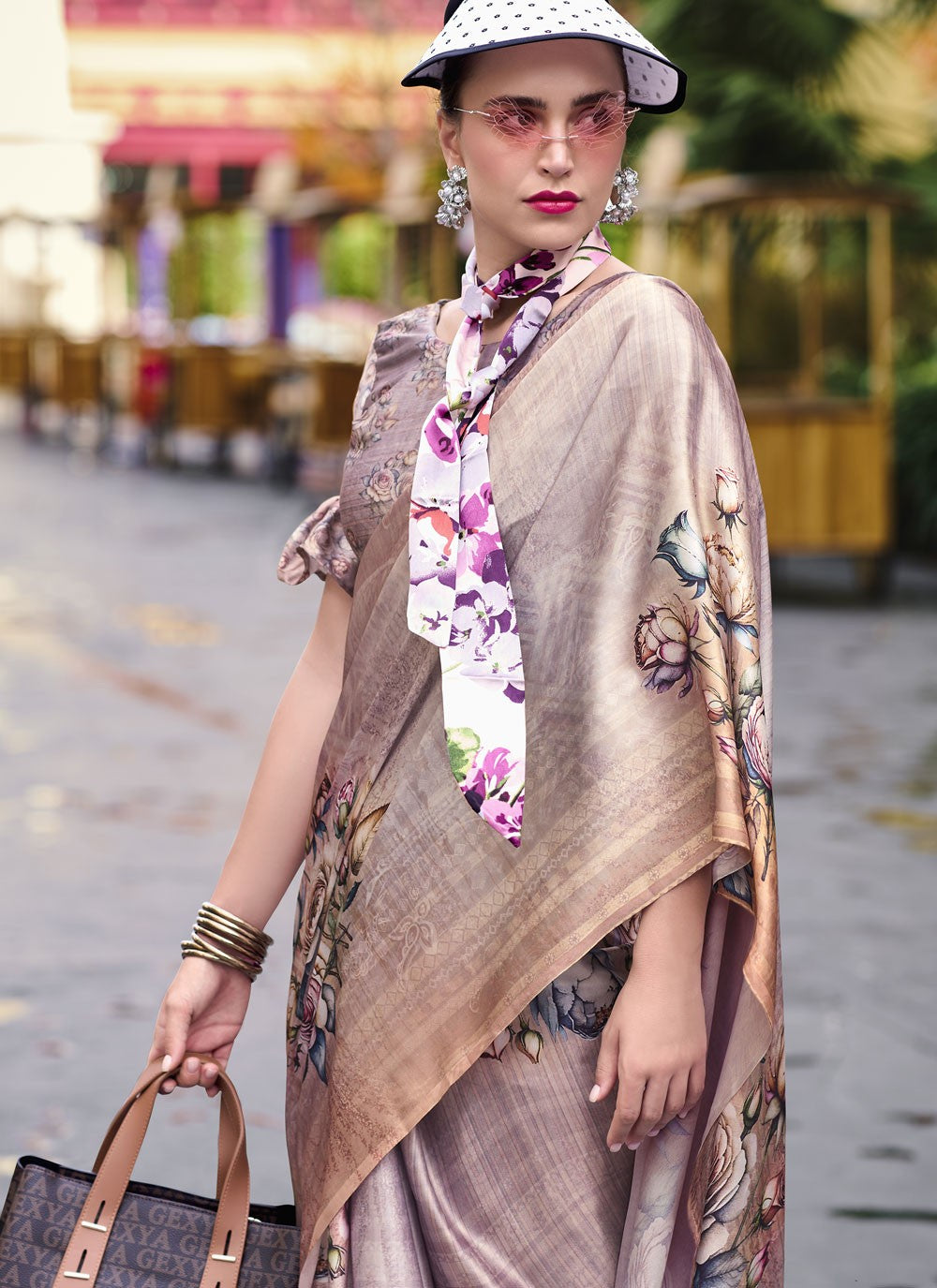 Abstract Print Satin Saree - S11830