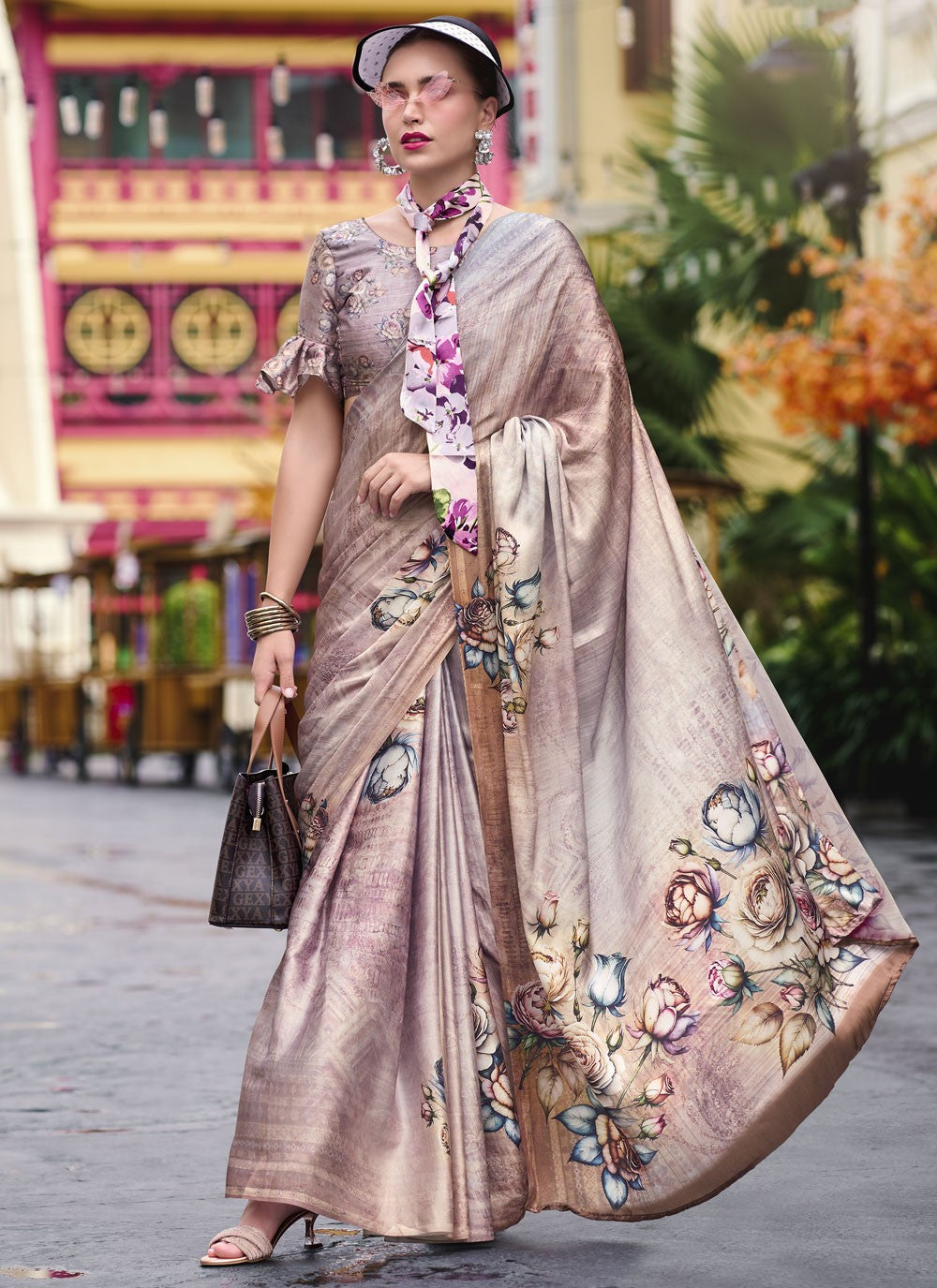 Abstract Print Satin Saree - S11830