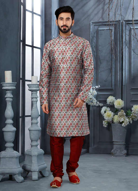 Digital Print Silk Grey, Multi Colour Kurta - M5625