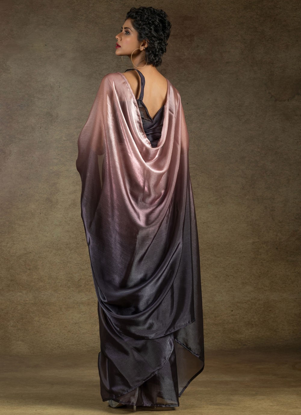 Plain Satin Silk Grey Contemporary Saree S15441