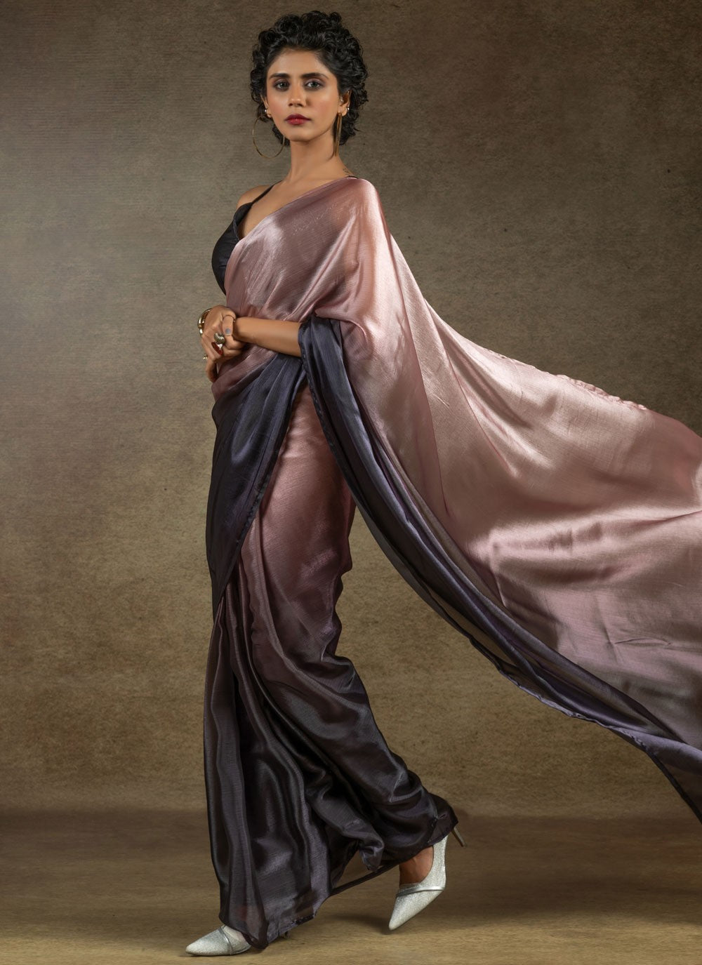 Plain Satin Silk Grey Contemporary Saree S15441