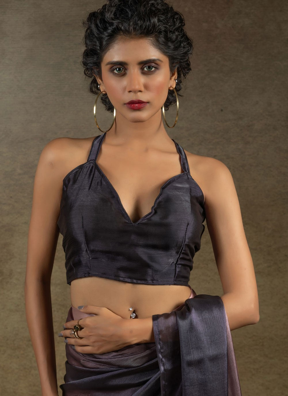 Plain Satin Silk Grey Contemporary Saree S15441