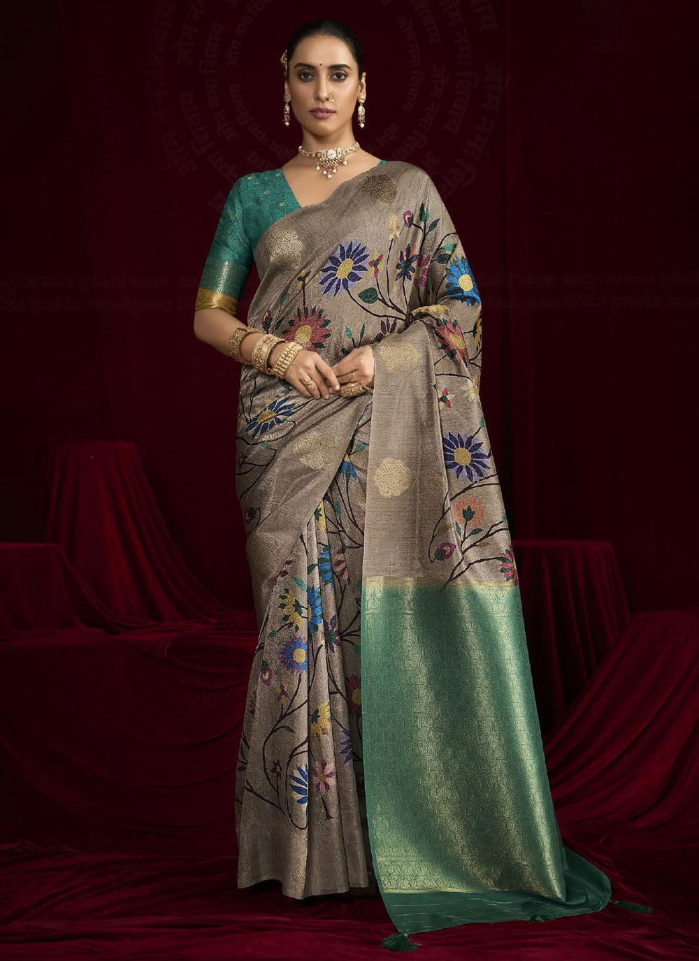 Grey Silk Designer Saree Woven, Zari S16165