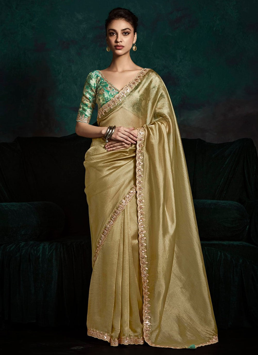 Grey Fancy Fabric Classic Saree Border Work, Cut Work, Embroidered, Sequins, Zari S15756