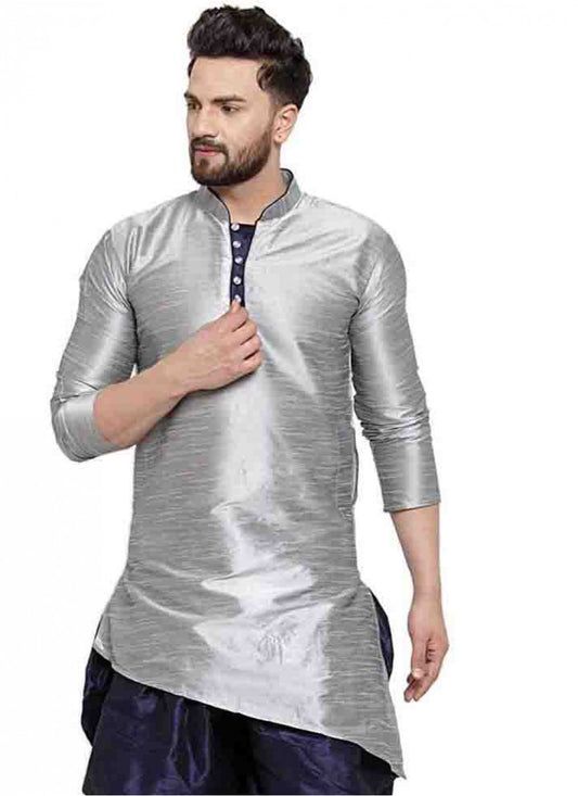 Plain Art Dupion Silk Grey Kurta - M1572
