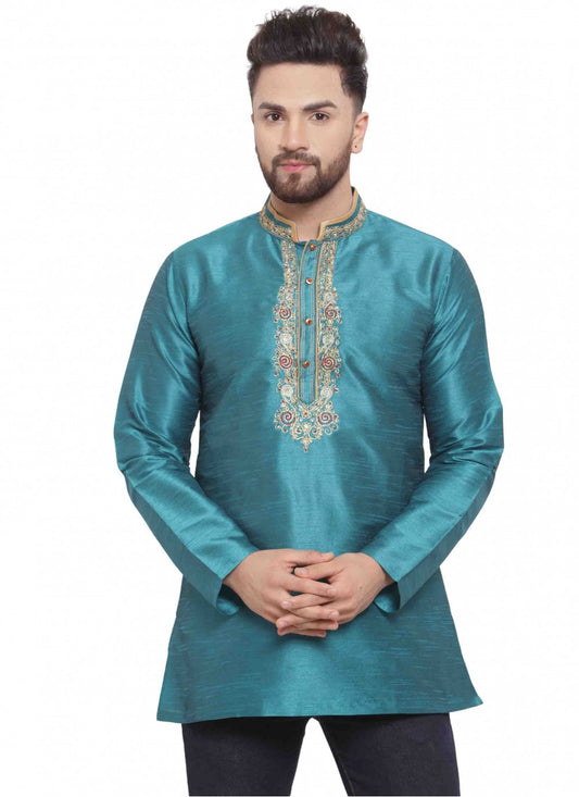 Embroidered Art Dupion Silk Grey Kurta - M1687