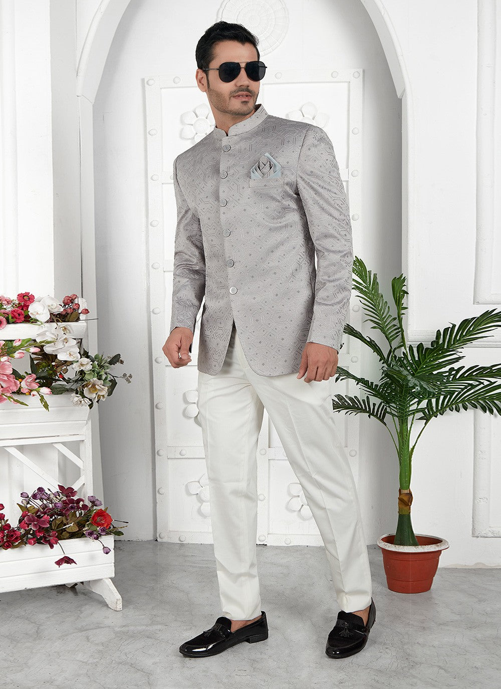 Fancy Work Art Silk Grey Jacket Style - M6645
