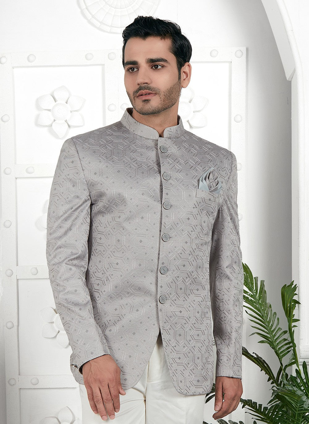 Fancy Work Art Silk Grey Jacket Style - M6645