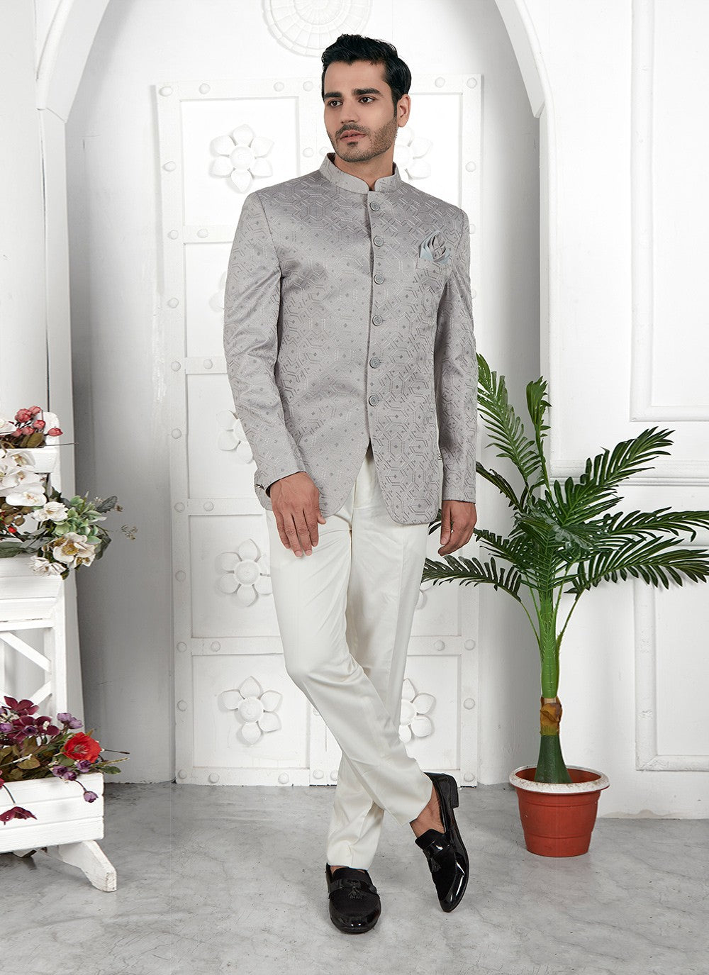 Fancy Work Art Silk Grey Jacket Style - M6645