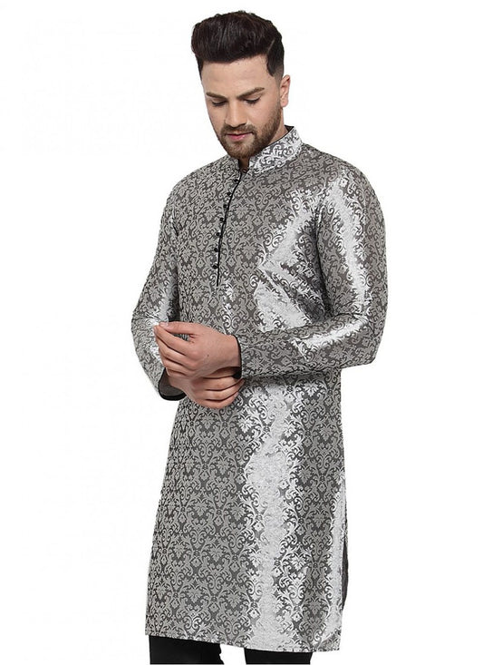 Patch Banarasi Silk Grey Kurta - M1605