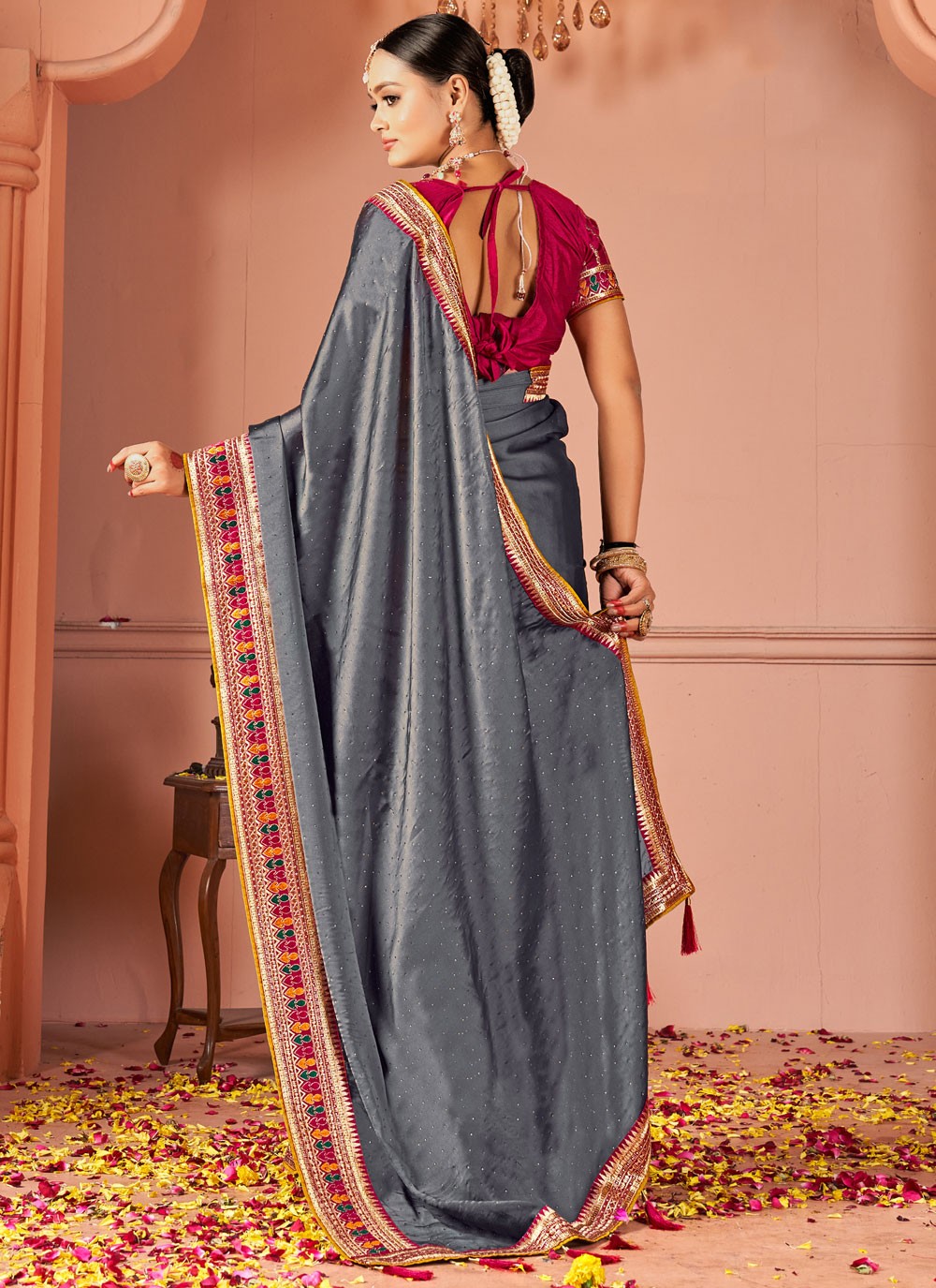 Traditional Border Work Grey Rangoli S13037