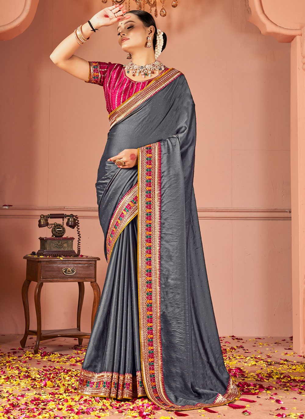 Traditional Border Work Grey Rangoli S13037
