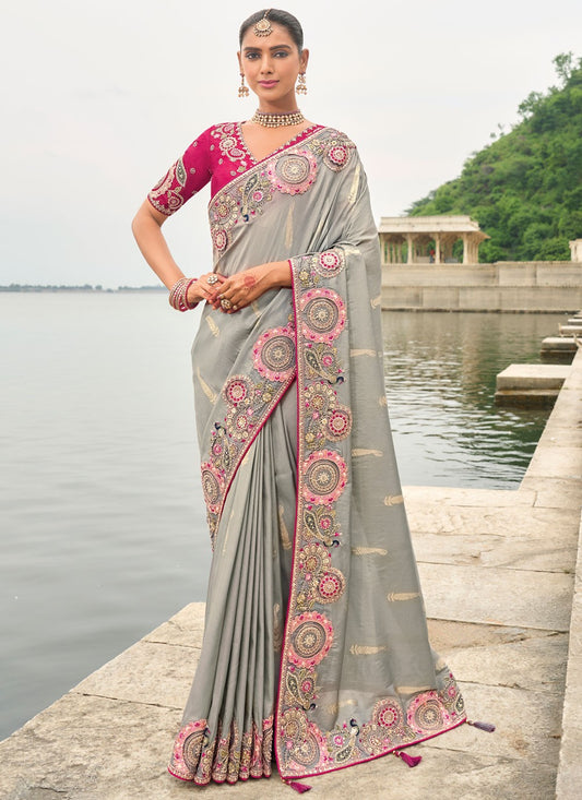 Trendy Saree Buttis Grey Silk S13027