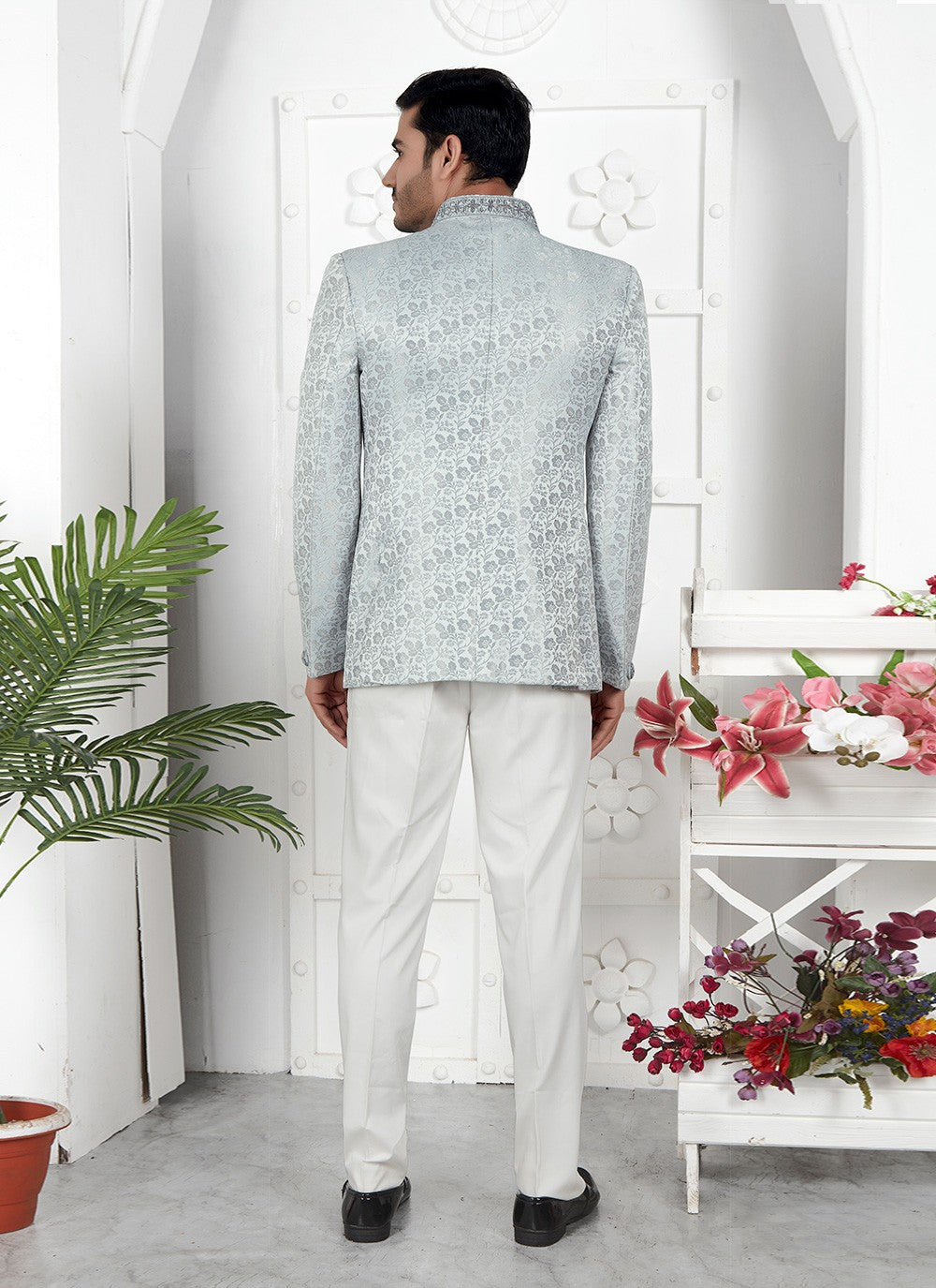 Buttons Jacquard Silk Grey Jacket Style - M6639