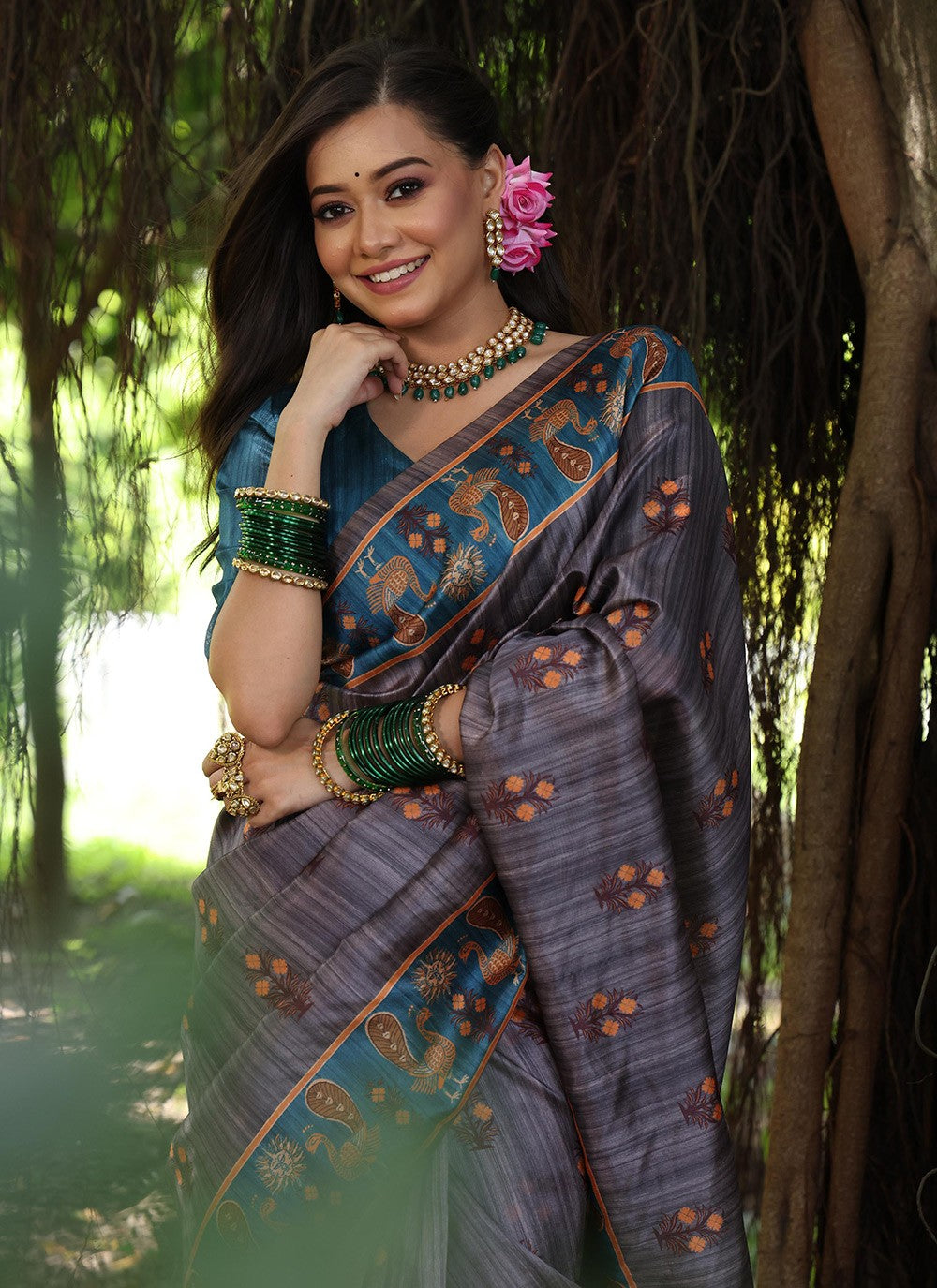 Classic Border Work Tussar Silk Saree - S8459
