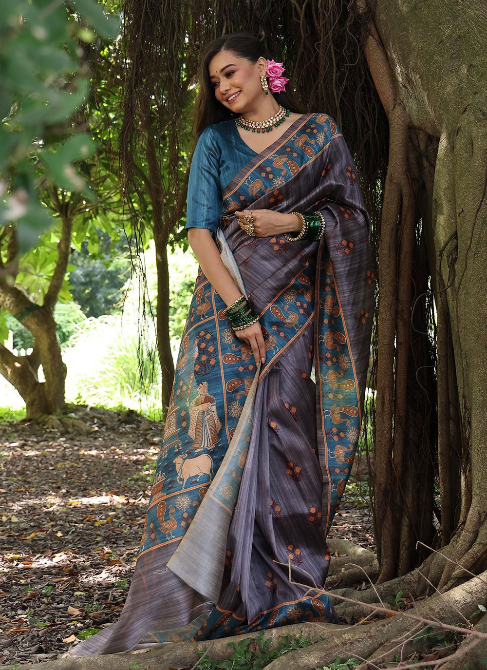 Classic Border Work Tussar Silk Saree - S8459