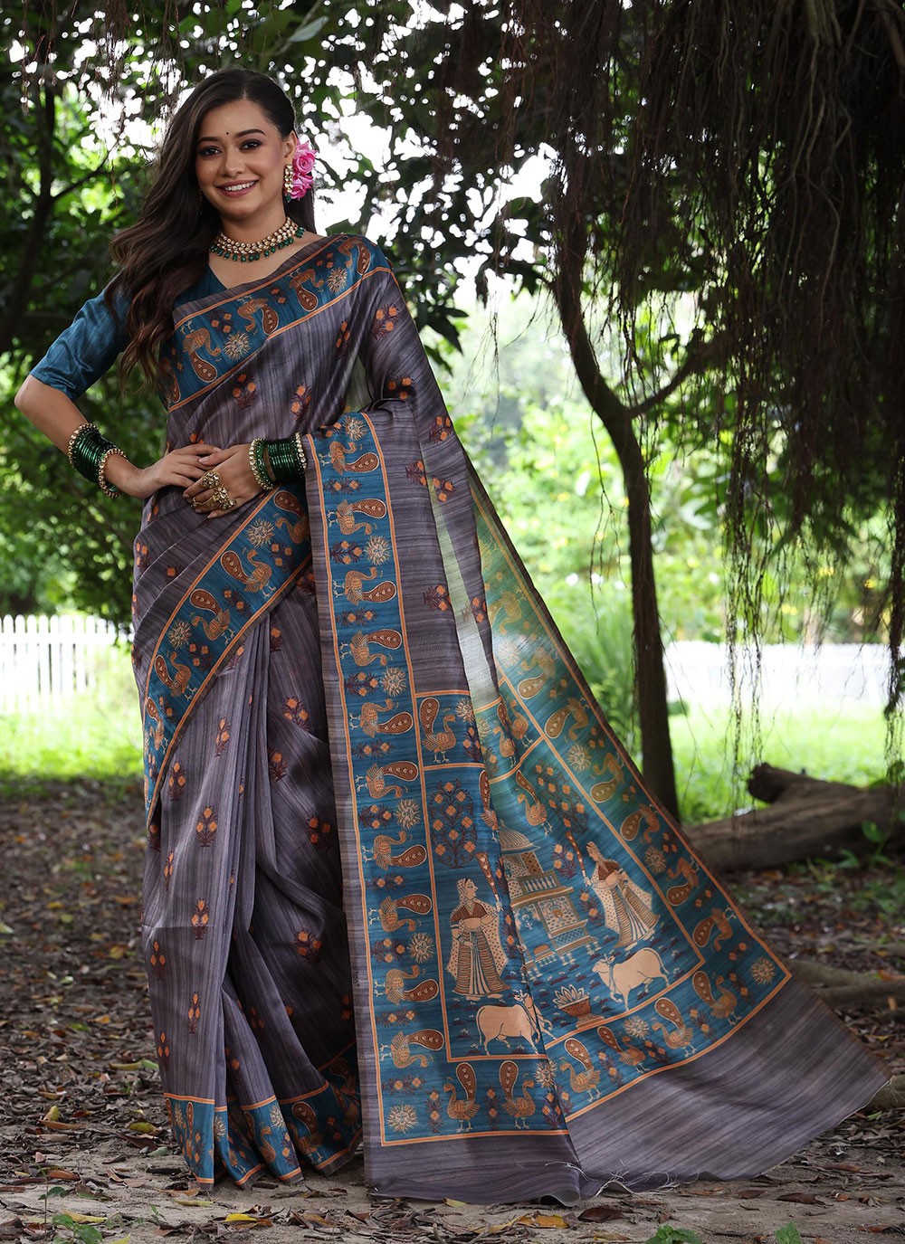 Classic Border Work Tussar Silk Saree - S8459