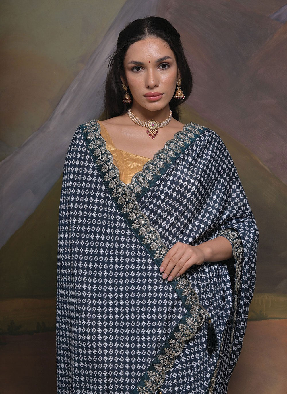 Trendy Border Work Chinon Saree - S4777