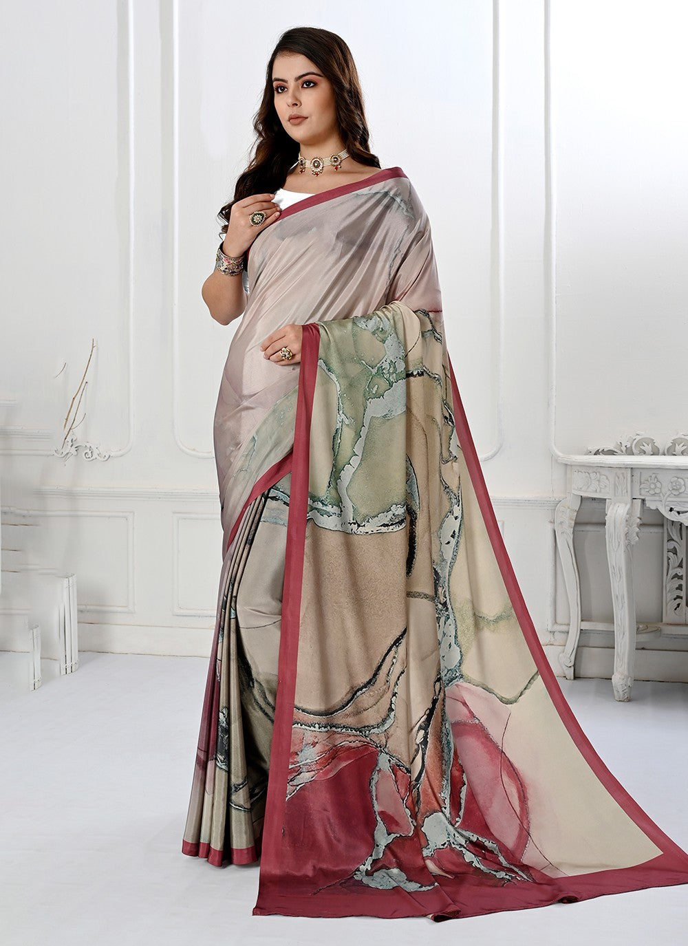 Classic Digital Print Crepe Silk Saree - S3219