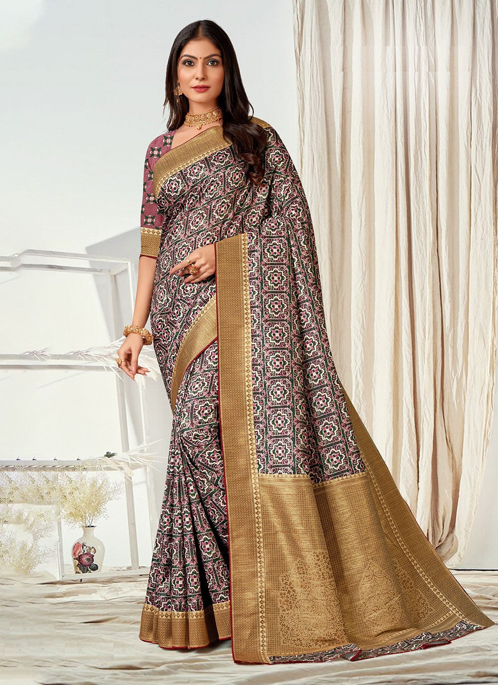 Classic Digital Print Tussar Silk Saree - S4545