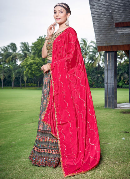 Digital Print Chinon Lehenga - L3127