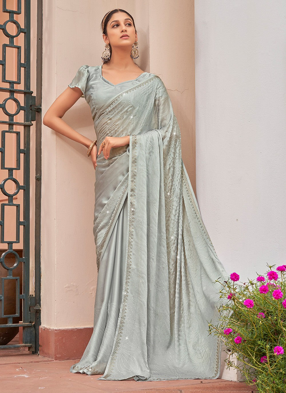 Trendy Swarovski Chiffon Satin Saree - S3507