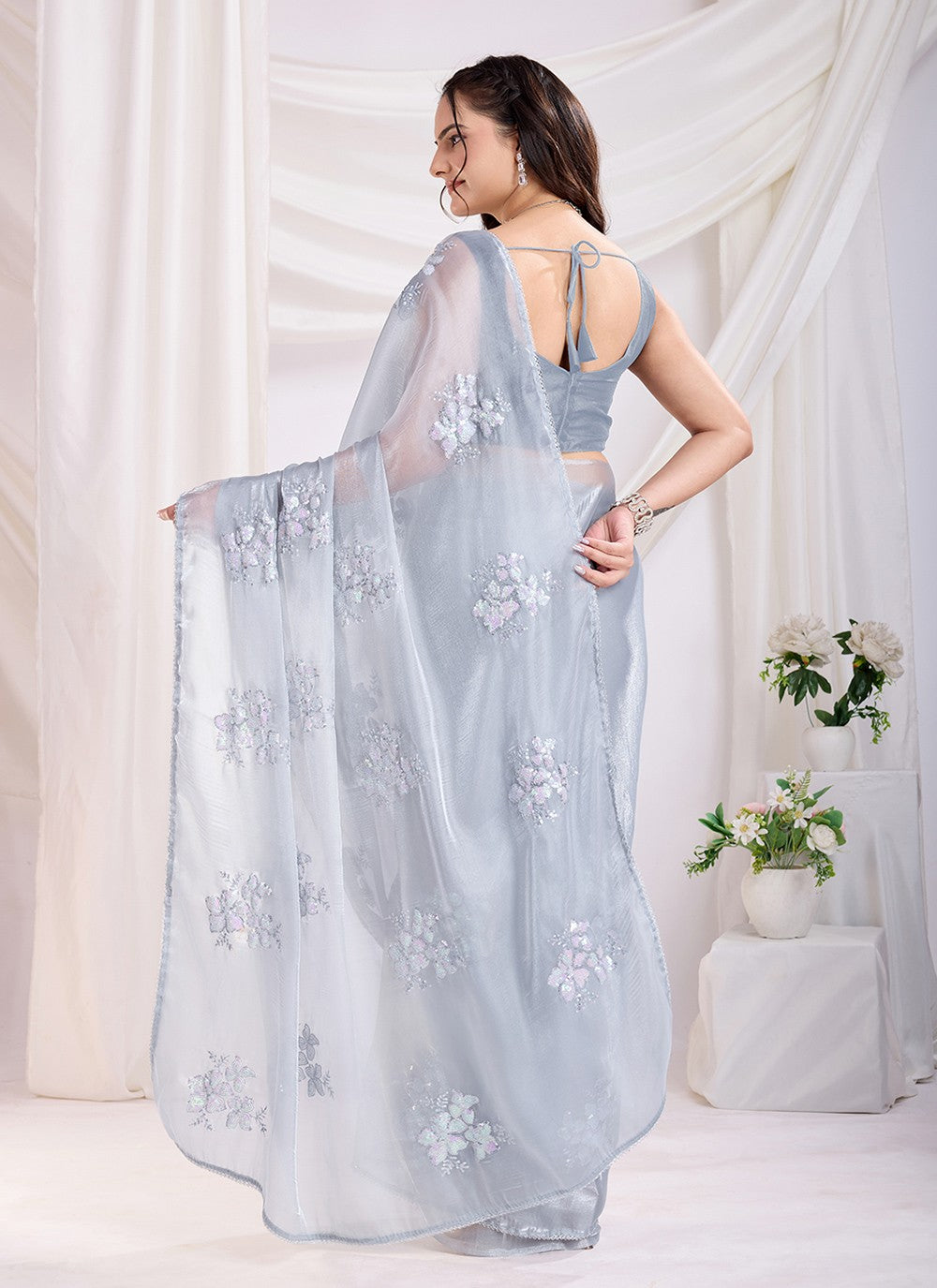 Embroidered Jimmy Chu Grey Saree S13859