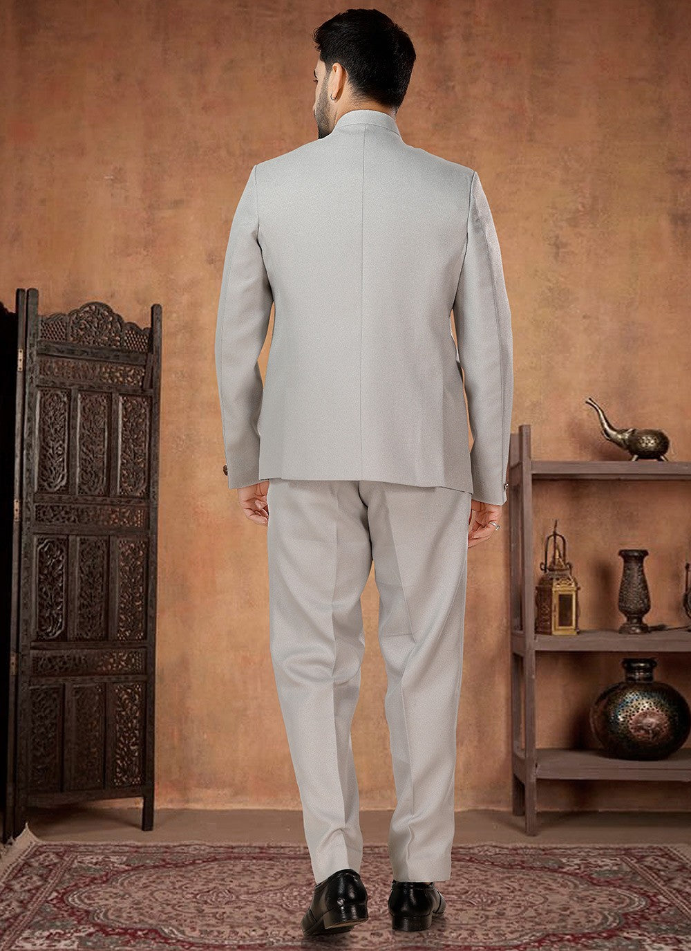 Buttons Rayon Grey Jodhpuri Suit - M7068