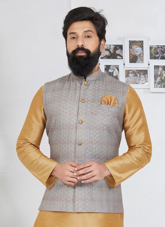 Embroidered Polyester Grey Nehru Jackets - M7410