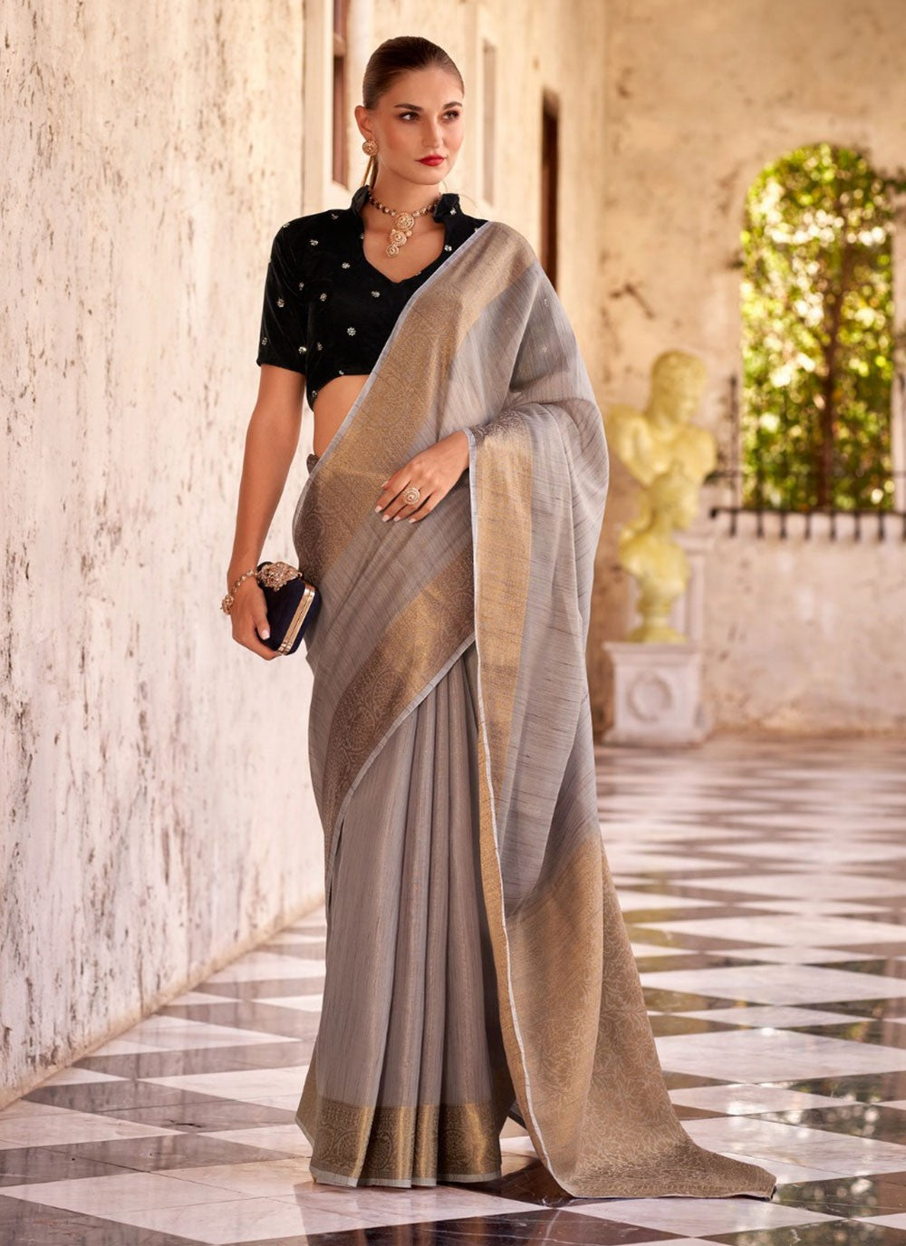 Classic Woven Linen Saree - S7223