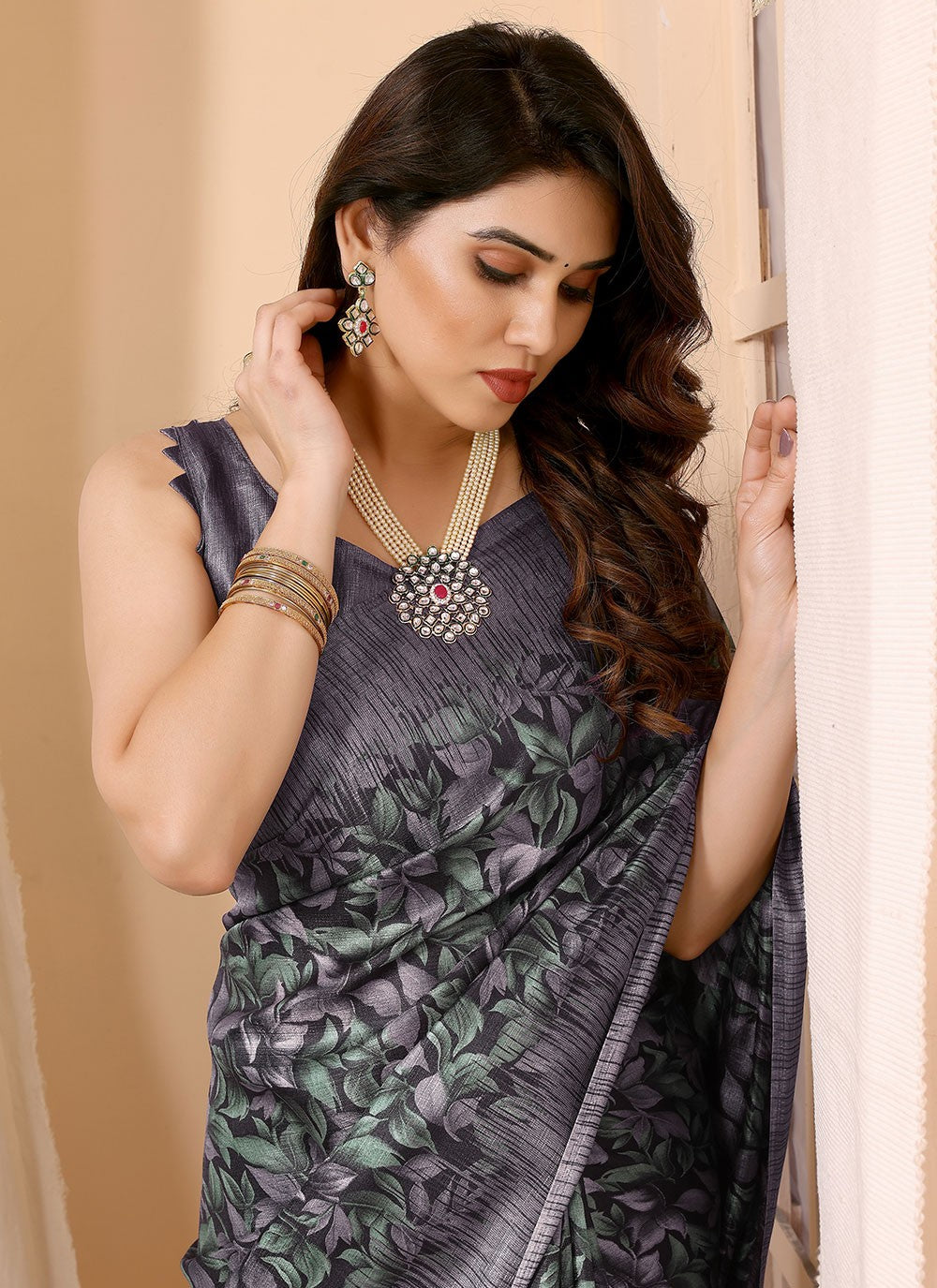 Classic Stones Chiffon Satin Saree - S5886