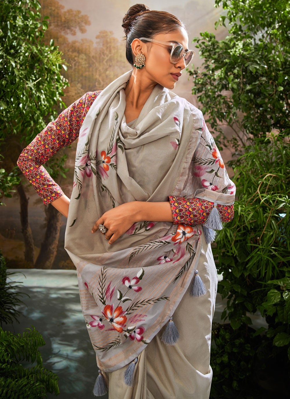 Classic Printed Linen Saree - S8387