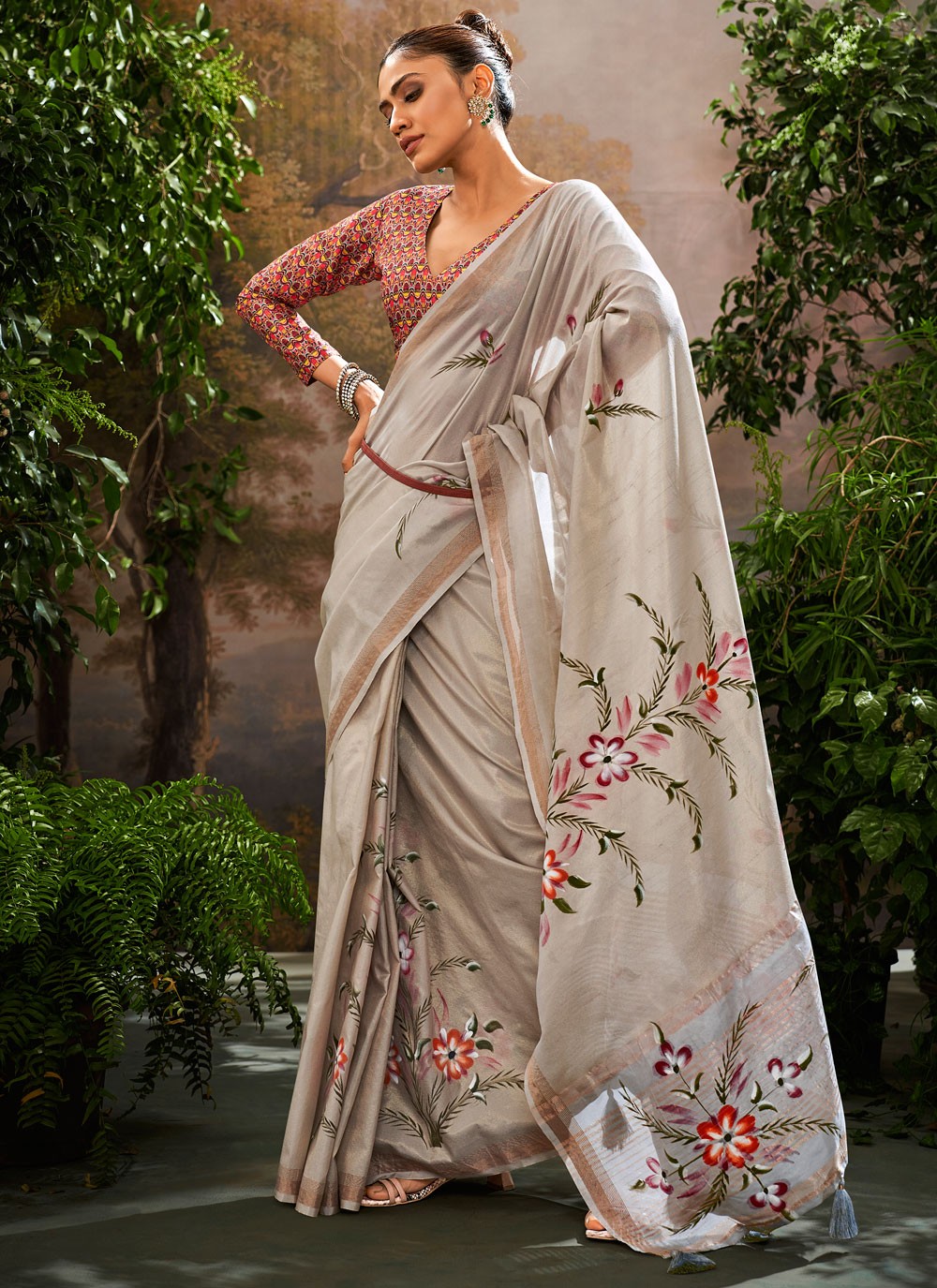 Classic Printed Linen Saree - S8387