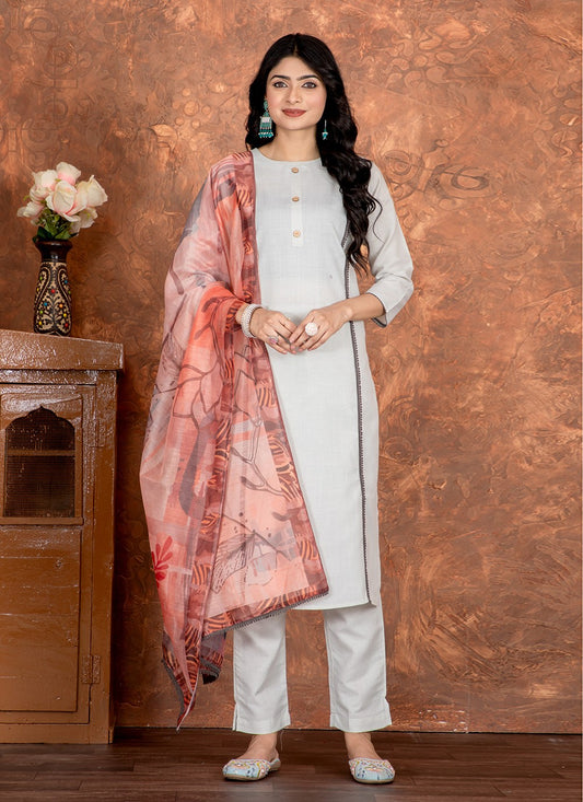 Pant Style Suit Embroidered Grey Cotton T5022