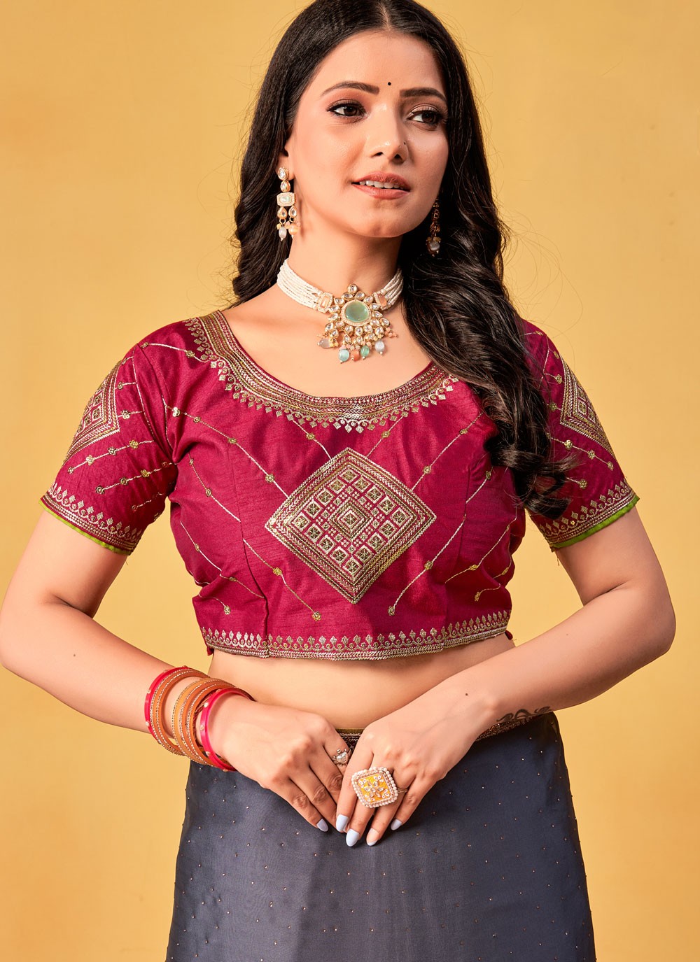 Designer Border Work Grey Rangoli Saree S12682