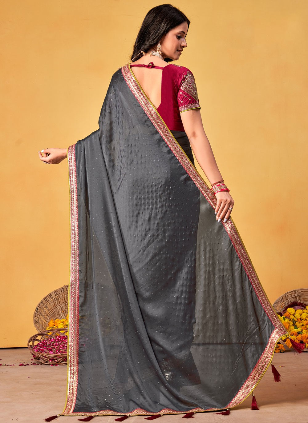 Designer Border Work Grey Rangoli S12682