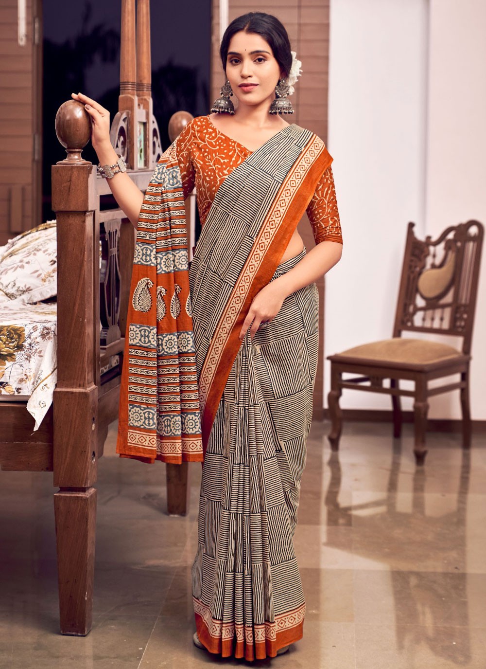 Printed Cotton Saree - S11696