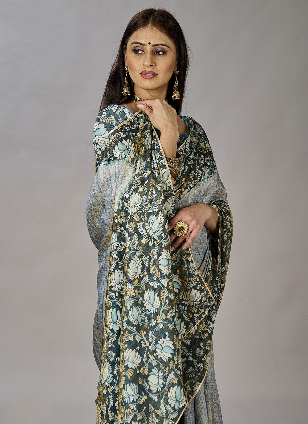 Classic Digital Print Jacquard Silk Saree - S3384