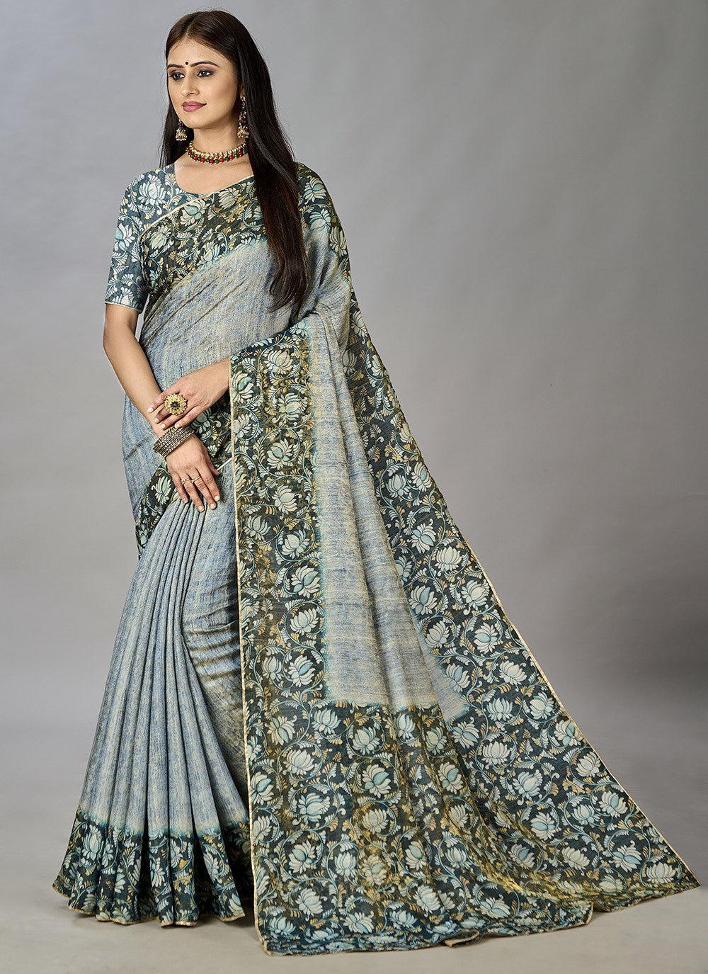 Classic Digital Print Jacquard Silk Saree - S3384