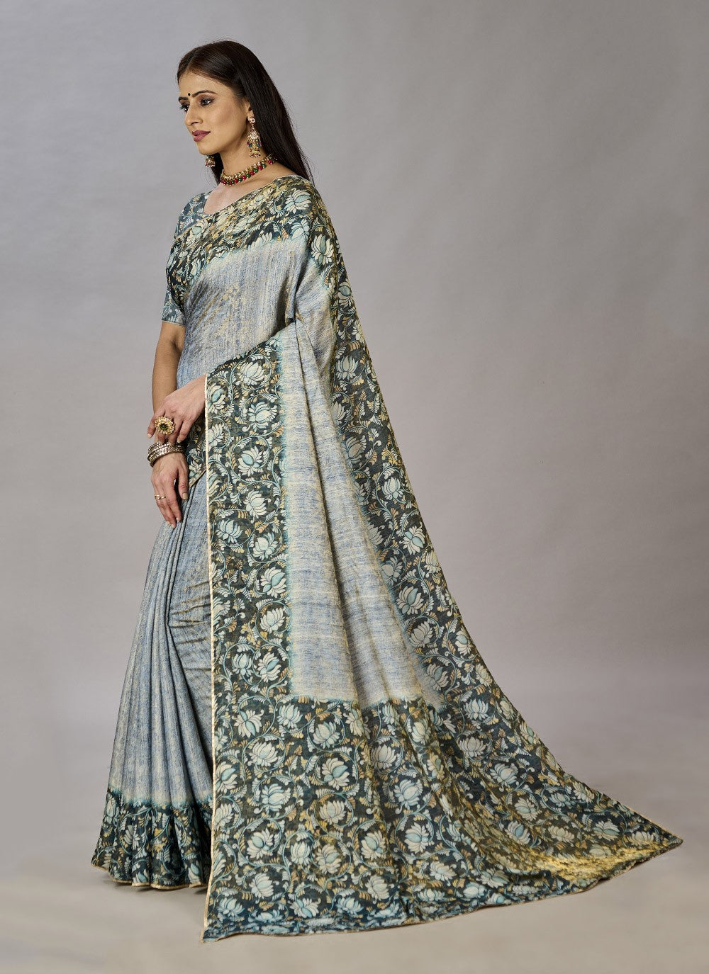 Classic Digital Print Jacquard Silk Saree - S3384