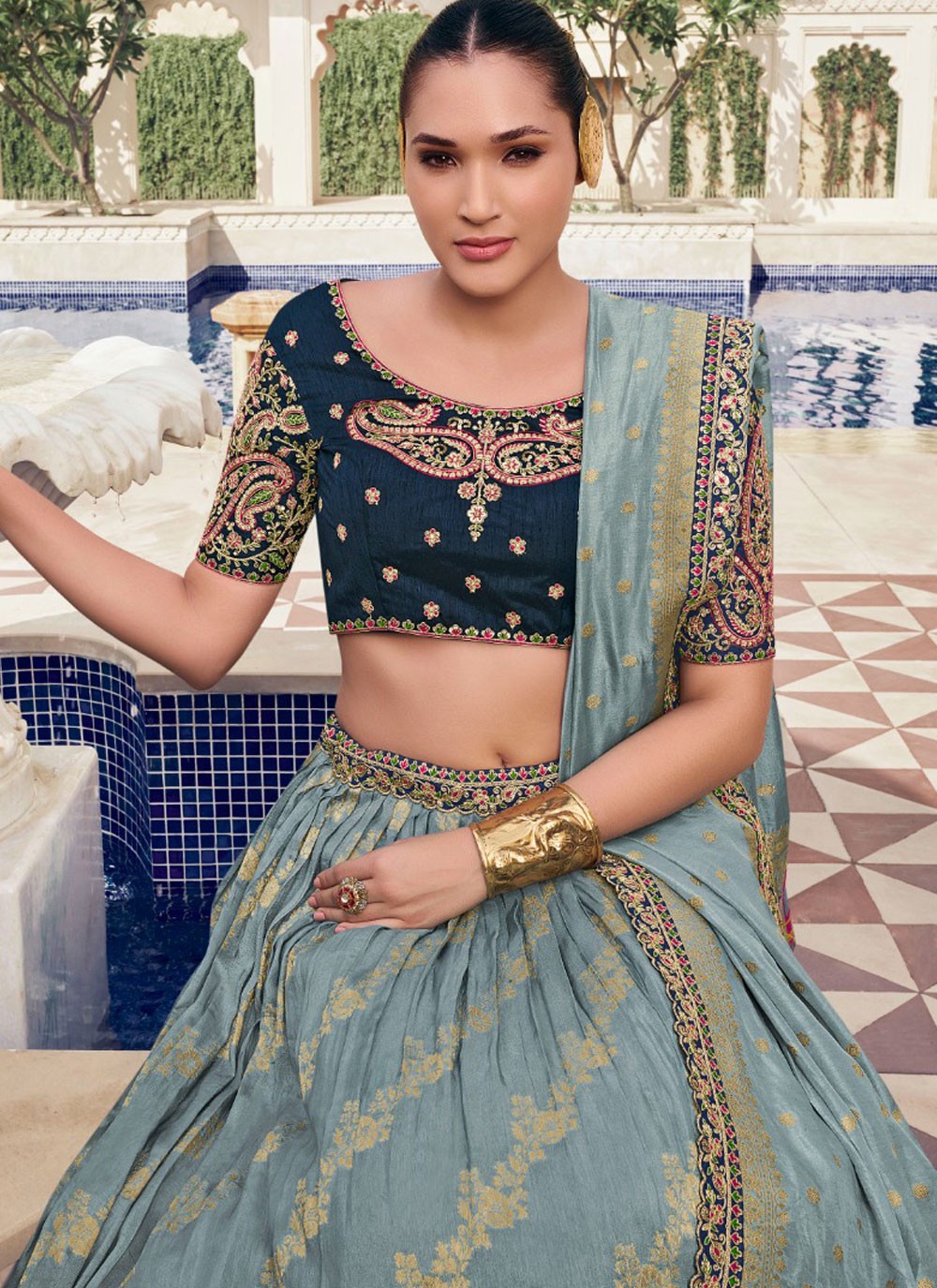 Chikankari Work Organza, Tissue A - Line Lehenga - L2696