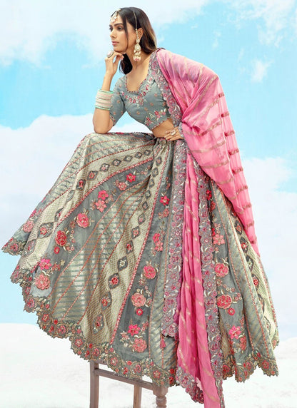 Silk Engagement, Reception, Wedding A - Line Lehenga L3573