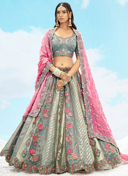 Silk Engagement, Reception, Wedding A - Line Lehenga L3573