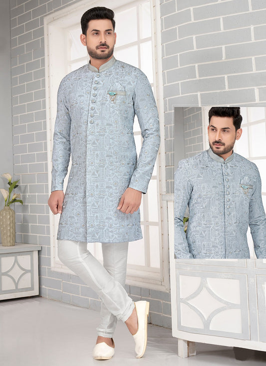 Embroidered Art Silk Grey Indo Western - M6451