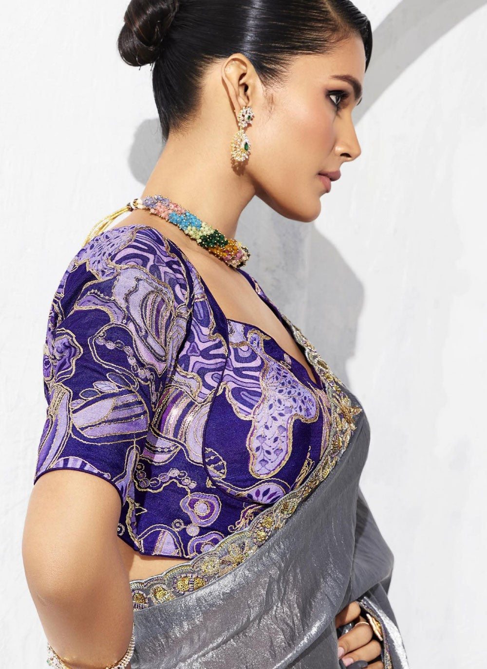 Grey Fancy Fabric Trendy Saree Border Work, Embroidered S19803