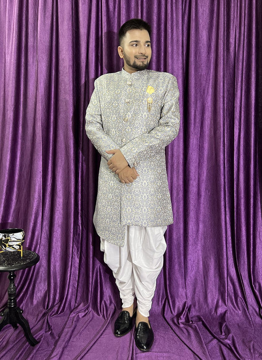 Fancy Work Jacquard Grey Indo Western - M5707